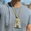 14K Gold Finish Iced Jumbo Jesus Head Puffed Cuban Chain 24"