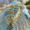 14K Gold Finish Jesus Head Huge Jumbo Pendant Iced Eyebrows