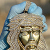 14K Gold Finish Jesus Head Huge Jumbo Pendant Iced Eyebrows