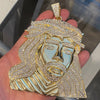 14K Gold Finish Jesus Head Huge Jumbo Pendant Iced Eyebrows