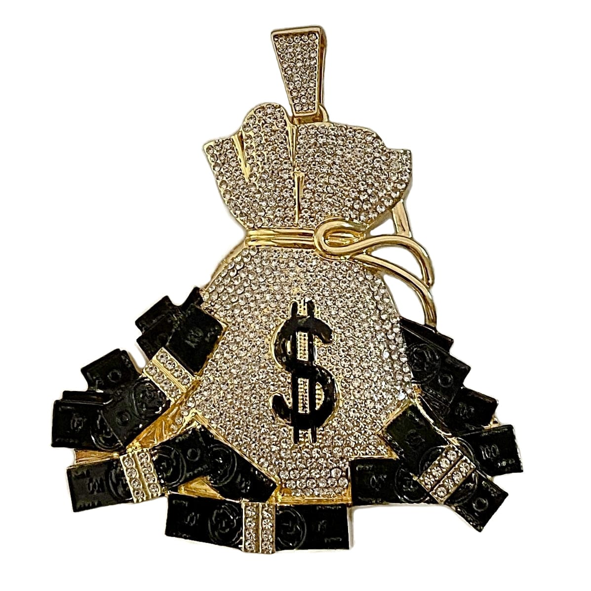 14k Gold Finish Money Bag Huge Jumbo Iced Flooded Out