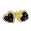 14K Gold Finish over 925 Sterling Silver Black Iced Heart Earrings