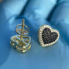 14K Gold Finish over 925 Sterling Silver Black Iced Heart Earrings