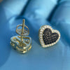 14K Gold Finish over 925 Sterling Silver Black Iced Heart Earrings
