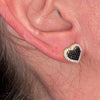 14K Gold Finish over 925 Sterling Silver Black Iced Heart Earrings