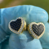 14K Gold Finish over 925 Sterling Silver Black Iced Heart Earrings