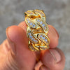 14K Gold Finish over Solid 925 Sterling Silver Iced CZ Cuban Ring