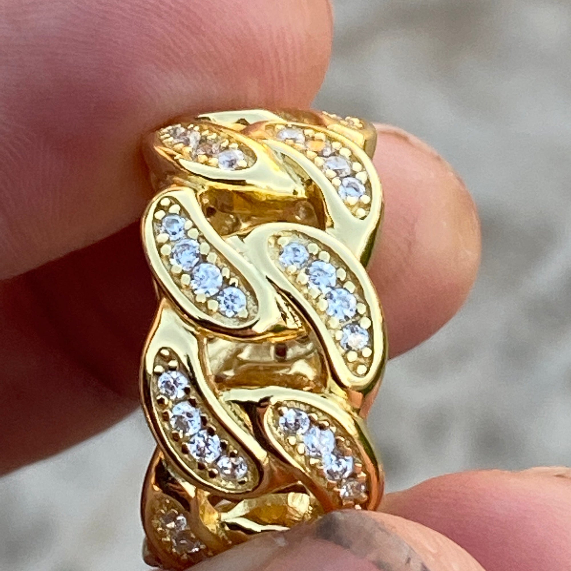 14K Gold Plated 925 Sterling Silver Iced Flooded Out CZ Cuban Ring
