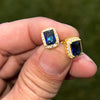 14K Gold Pated over 925 Sterling Silver Earrings CZ Faux Blue Sapphire