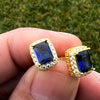 14K Gold Pated over 925 Sterling Silver Earrings CZ Faux Blue Sapphire