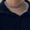 14K Gold Plated 16" Blue Cuban Link Chain Necklace