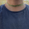 14K Gold Plated 16" Green Cuban Link Chain Necklace