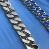 14K Gold Plated 18" Blue Cuban Chain Link Necklace