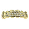 14K Gold Plated 2-Row Side Bling Iced Top Teeth Grillz