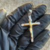 14k Gold Plated 2-Tone 925 Sterling Silver Cross Crucifix Pendant Iced CZ