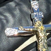 14k Gold Plated 2-Tone 925 Sterling Silver Cross Crucifix Pendant Iced CZ