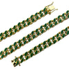 14K Gold Plated 20" Green Cuban Link Chain Necklace