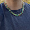 14K Gold Plated 20" Green Cuban Link Chain Necklace