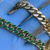 14K Gold Plated 20" Green Cuban Link Chain Necklace