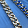 14K Gold Plated 22" Blue Cuban Link Chain Necklace