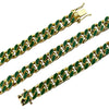 14K Gold Plated 22" Green Cuban Link Chain Necklace