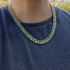 14K Gold Plated 22" Green Cuban Link Chain Necklace