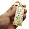 14K Gold Plated 30"x11 Herringbone Chain $100 Dollar Bill Pendant Necklace