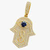 14K Gold Plated 925 Silver Hamsa Hand Infinity Symbol Blue Eye CZ Pendant