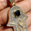 14K Gold Plated 925 Silver Hamsa Hand of Fatima Blue Evil Eye CZ Pendant