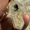 14K Gold Plated 925 Silver Hamsa Hand of Fatima Blue Evil Eye CZ Pendant