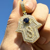 14K Gold Plated 925 Silver Hamsa Hand of Fatima Blue Evil Eye CZ Pendant