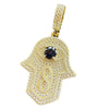 14K Gold Plated 925 Silver Hamsa Hand of Fatima Blue Evil Eye CZ Pendant