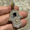 14K Gold Plated 925 Silver Hamsa Hand of Fatima Blue Evil Eye CZ Pendant