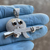 14K Gold Plated 925 Sterling or All Silver Angry Face Emoji AK47 Gun Moissanite Pendant