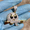 14K Gold Plated 925 Sterling or All Silver Angry Face Emoji AK47 Gun Moissanite Pendant