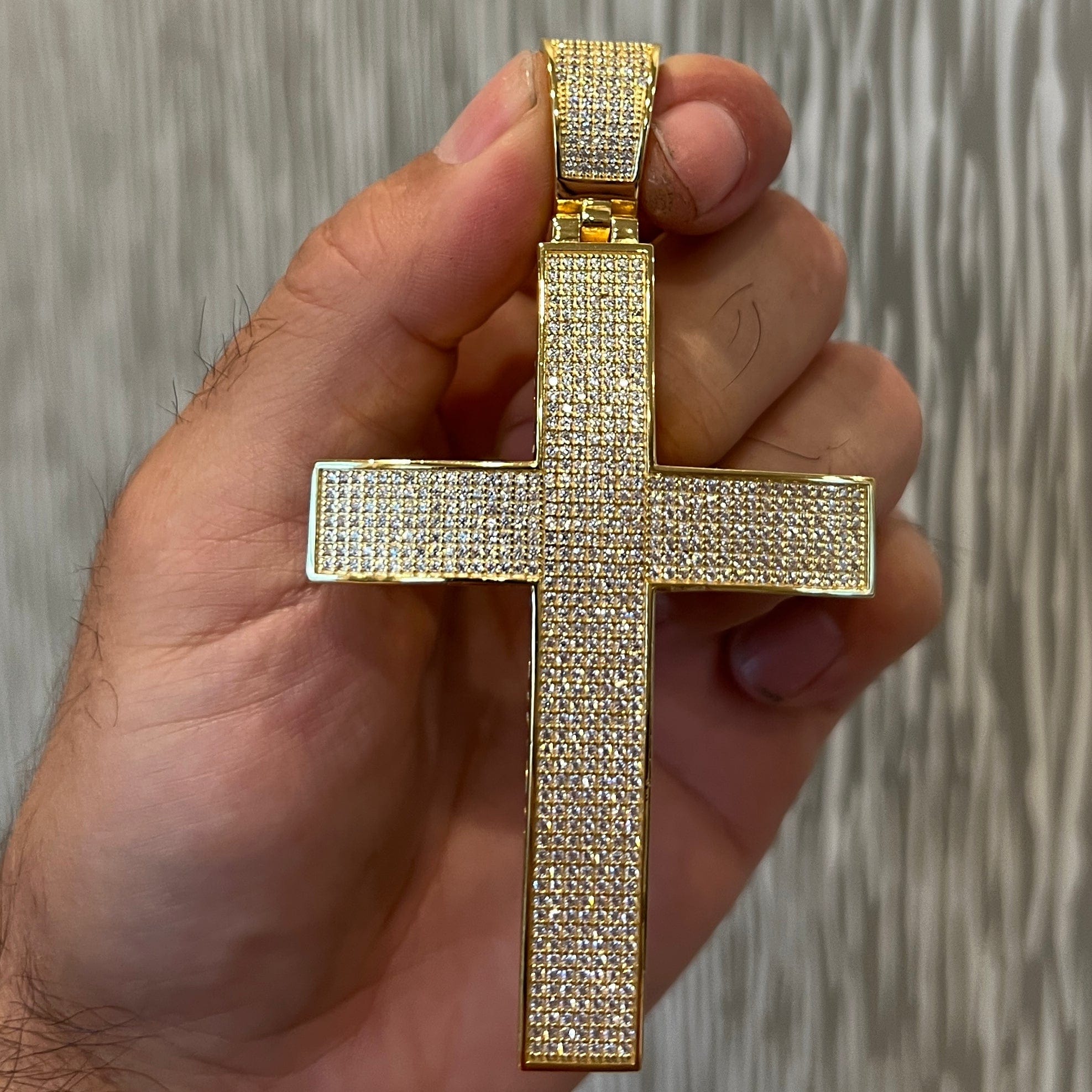 14K Gold Plated 925 Sterling Silver Big Cross Pendant Iced Micro Pave
