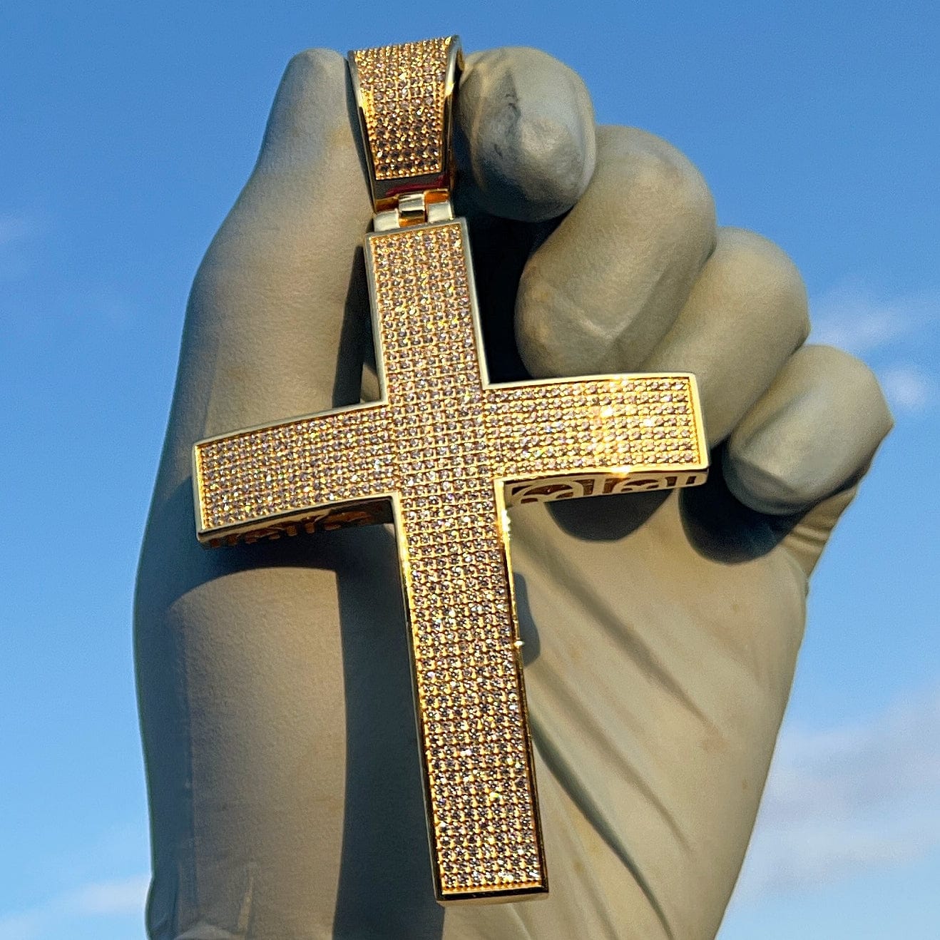 14K Gold Plated 925 Sterling Silver Big Cross Pendant Iced Micro Pave