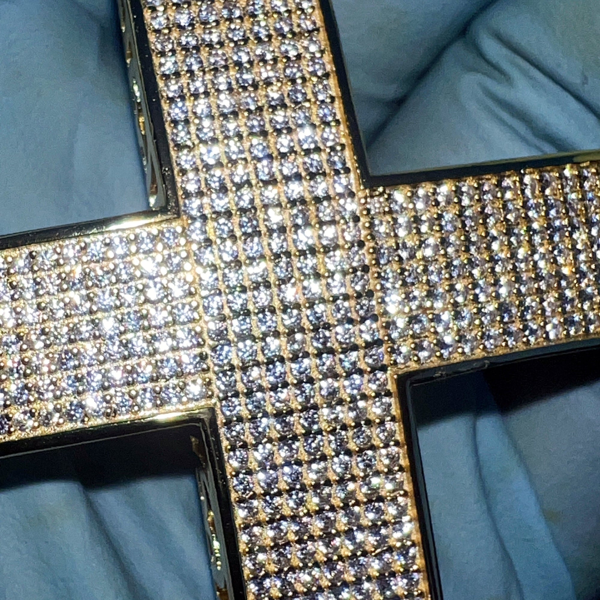 14K Gold Plated 925 Sterling Silver Big Cross Pendant Iced Micro Pave