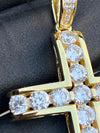 14k Gold Plated 925 Sterling Silver Channel-Set CZ Tennis Cross Pendant