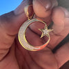 14k Gold Plated Sterling Silver Crescent Moon and Star Muslim Islam Arabic CZ Pendant