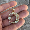 14k Gold Plated 925 Sterling Silver Crescent Moon and Star CZ Pendant