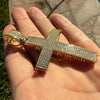 14k Gold Plated 925 Sterling Silver Cross Iced Flooded Out Micro Pave CZ Pendant 2"