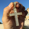 14k Gold Plated 925 Sterling Silver Cross Iced Flooded Out Micro Pave CZ Pendant 2"