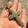 14k Gold Plated 925 Sterling Silver Cross Iced Flooded Out Micro Pave CZ Pendant 2"