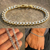 14K Gold Plated 925 Sterling Silver Diamond Cut Bracelet Two-Tone Chunky Miami Cuban 5mm Thick