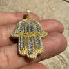 14k Gold Plated 925 Sterling Silver Hamsa Hand Pendant Iced Baguette CZ 3D Charm