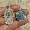 14k Gold Plated 925 Sterling Silver Hamsa Hand Pendant Iced Baguette CZ 3D Charm