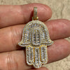 14k Gold Plated 925 Sterling Silver Hamsa Hand Pendant Iced Baguette CZ 3D Charm