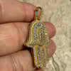 14k Gold Plated 925 Sterling Silver Hamsa Hand Pendant Iced Baguette CZ 3D Charm