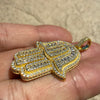 14k Gold Plated 925 Sterling Silver Hamsa Hand Pendant Iced Baguette CZ 3D Charm